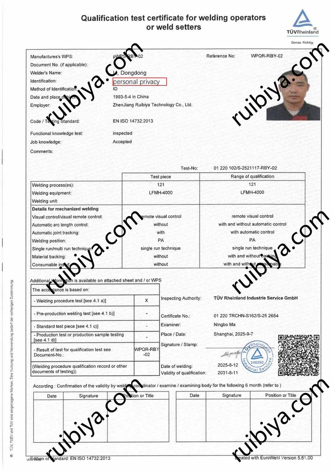 European Welder Certificate 2