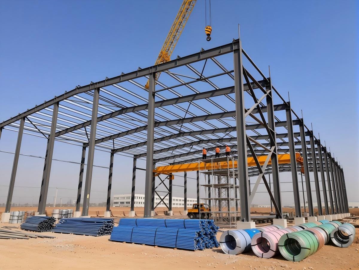 Cost of Steel Warehouse Project A large steel warehouse under construction