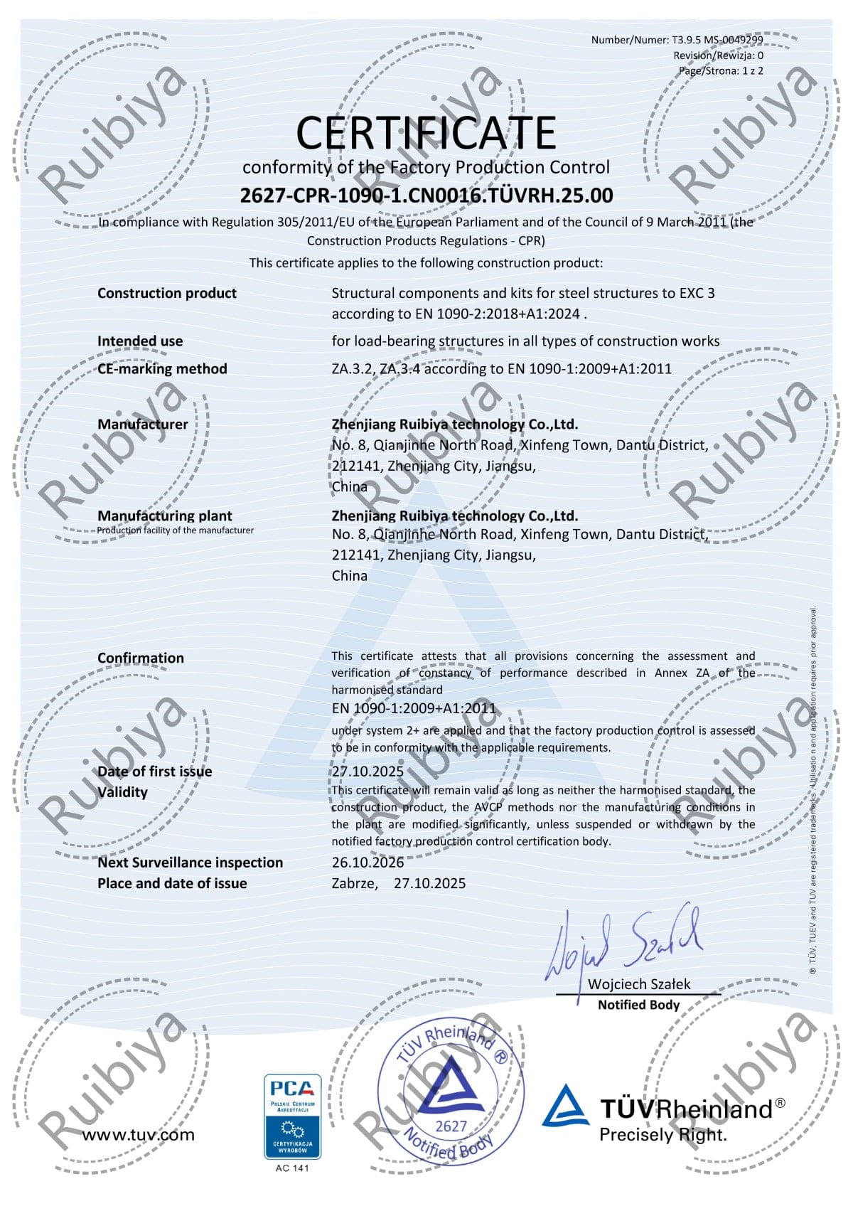EN 1090-1 Certificate