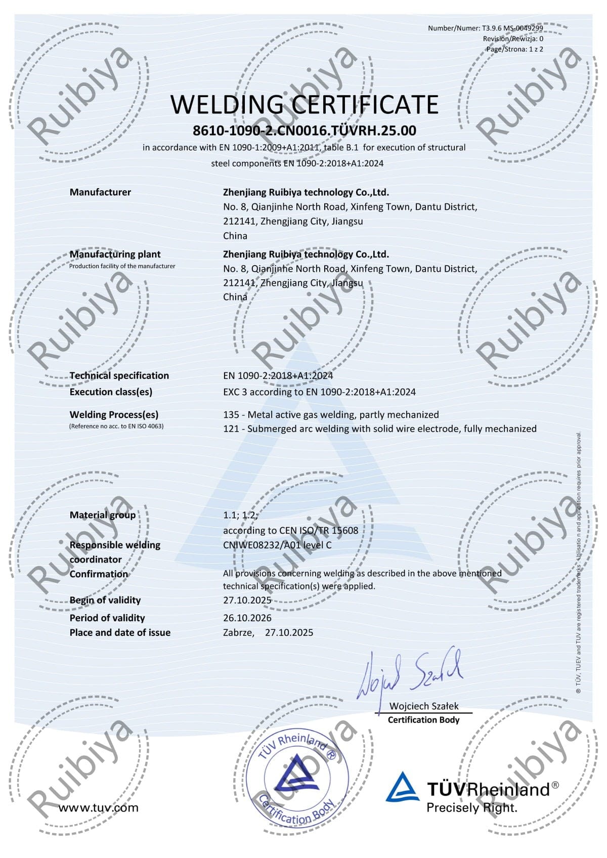 EN 1090-2 Certificate