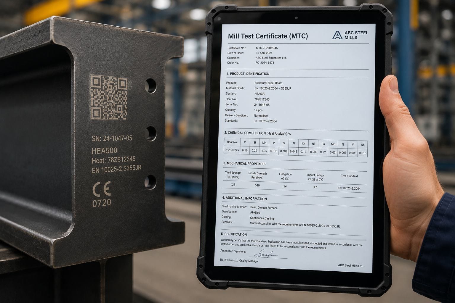 Steel material traceability documentation