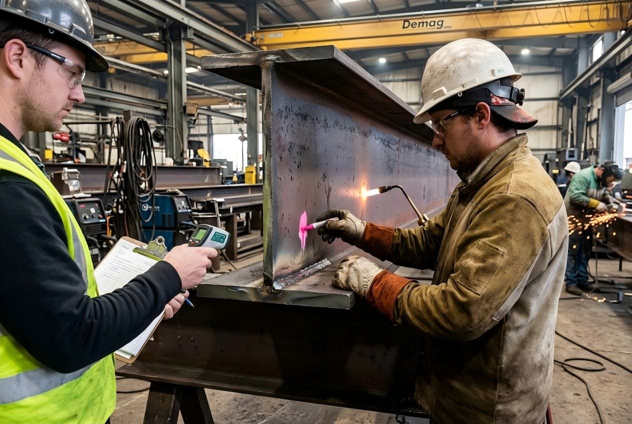 Steel structure welding preheat and interpass temperature control Preheat temperature measurement before welding